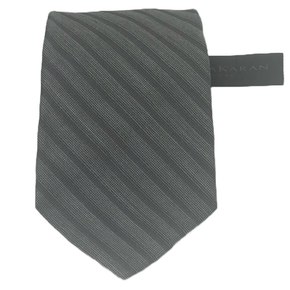 Donna Karan Silk-Wool Designer Tie Gray Striped Luxury‎ Neutral Business Necktie